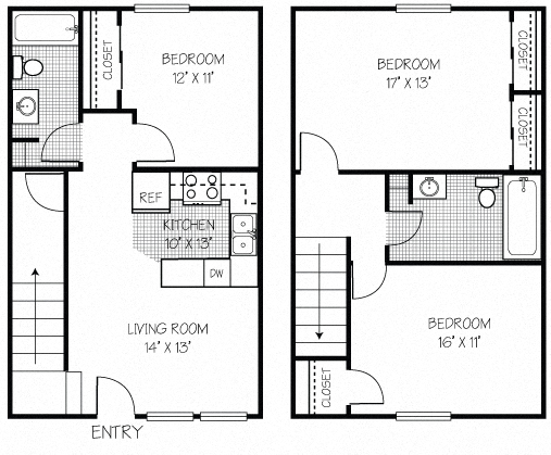 Floor plan for 3 beds, 2 baths, 1200 sqft